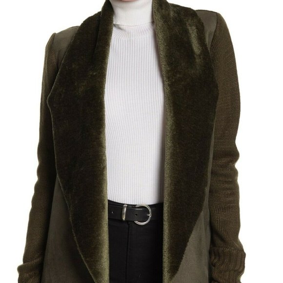 Olive Green Women's Jacket with Faux Fur Collar - Picture 1 of 3
